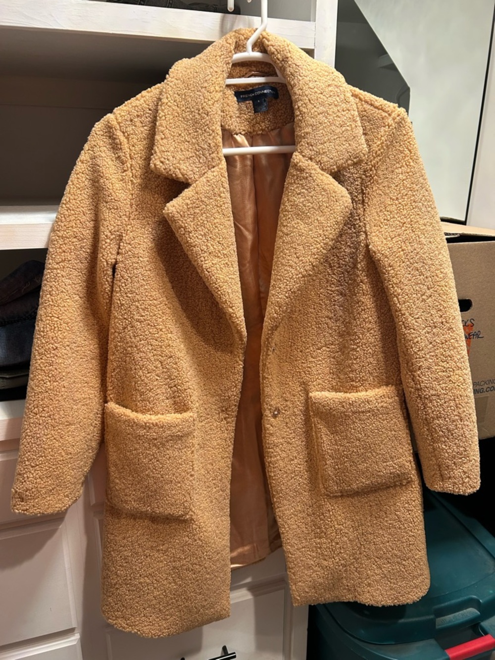 French Connection Teddy Coat in Camel Tan